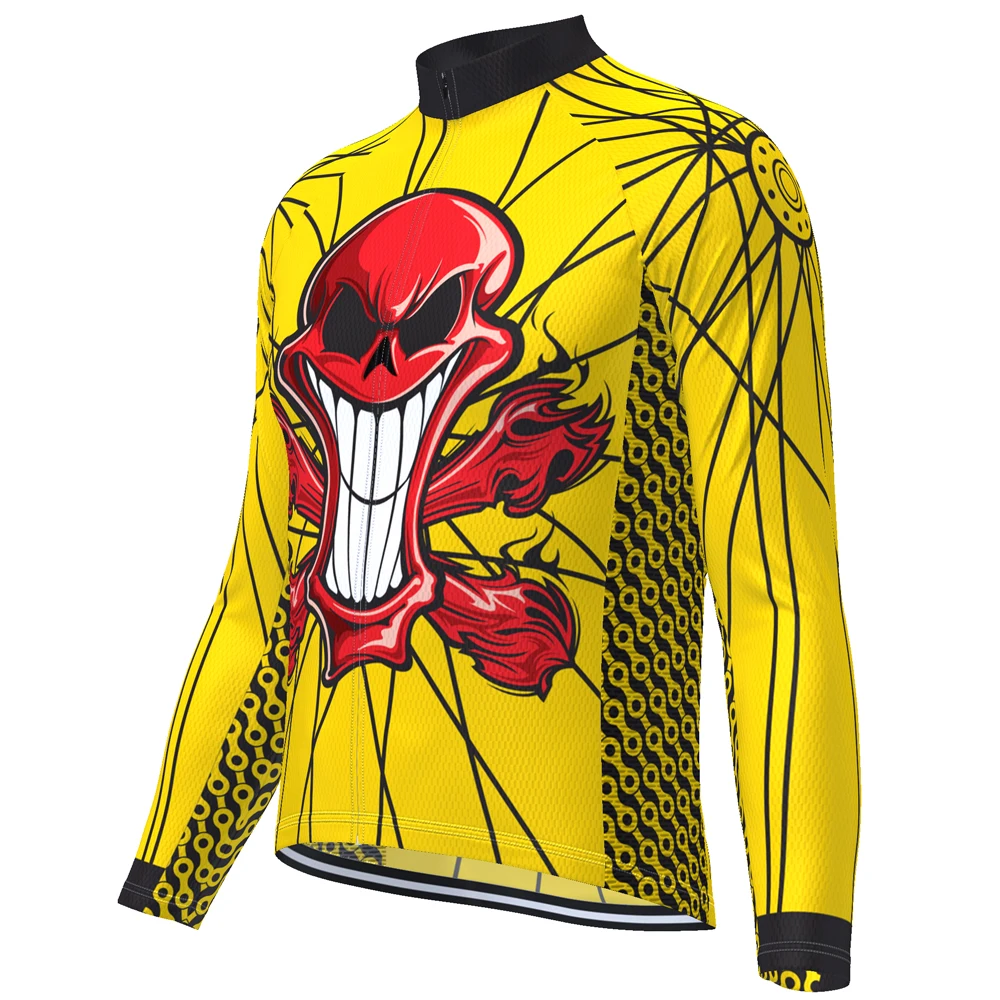HIRBGOD, новинка, Мужская футболка для велоспорта с длинным рукавом и черепом, одежда для горного велосипеда, одежда для велоспорта, одежда для спорта на открытом воздухе, желтая велосипедная одежда, TYZ086-02