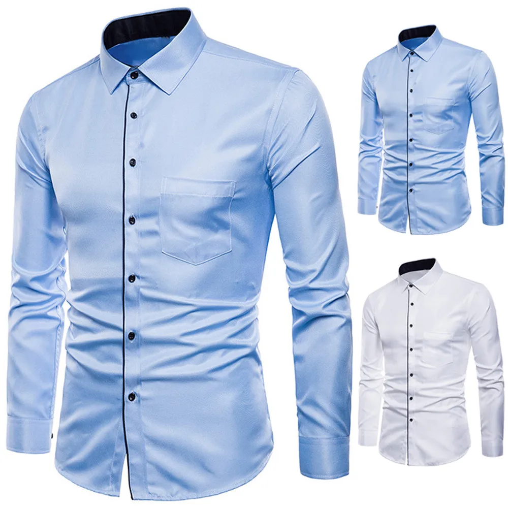 Shirt Mens Long Sleeve Oxford Formal Casual Suits Slim Fit Tee Dress Shirts Blouse Top Fashion Men Slim Fit Business Shirts