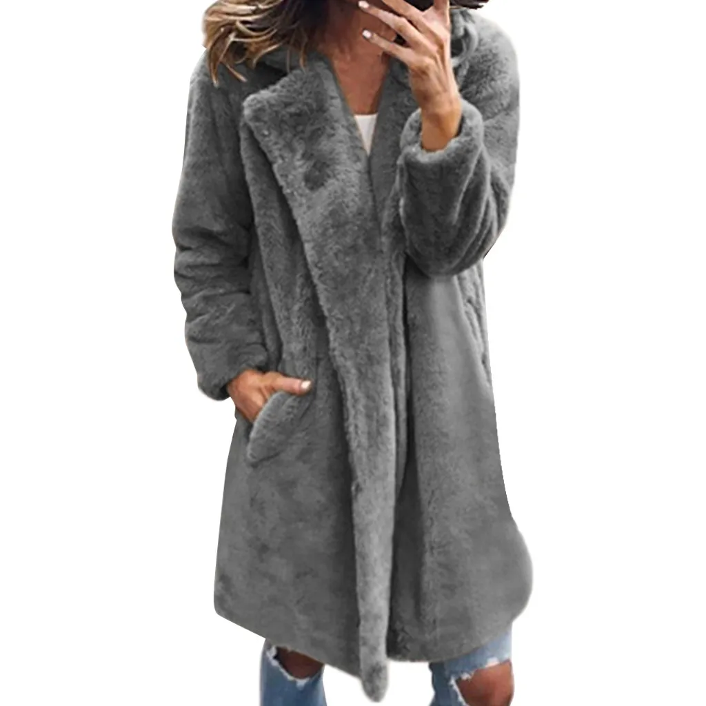 KANCOOLD пальто в минималистическом стиле, женская теплая верхняя одежда из искусственного меха, зимние однотонные пальто с отложным воротником, новые женские пальто и куртки 2019Sep20