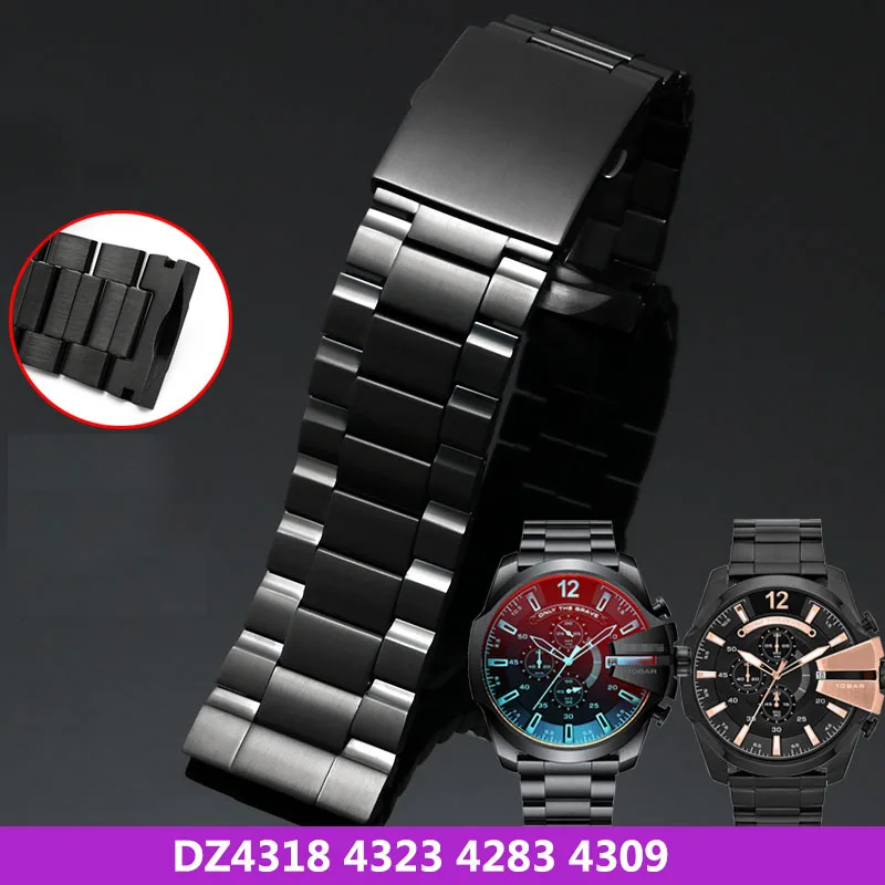 stainless steel bracelet for diesel DZ4318 DZ4323 DZ4283 DZ4309 26mm watch  band curved end solid metal watchband