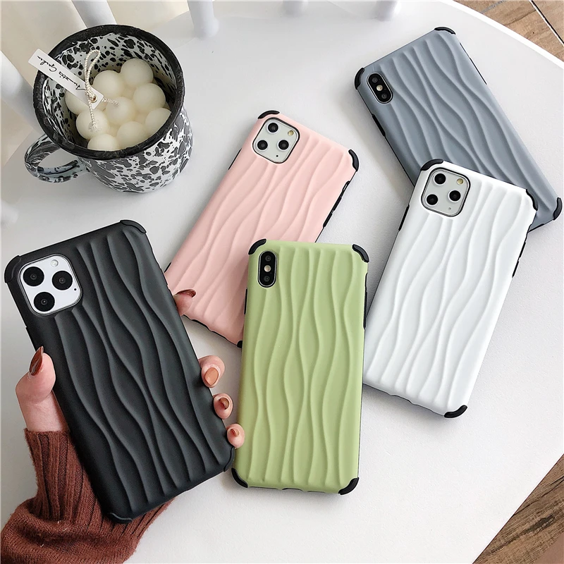 Luxurious Solid Color Wavy Phone Case for IPhone11pro Max XS MAX XR X 8 7 6 6s Plus Four-corner Shatter-resistant |