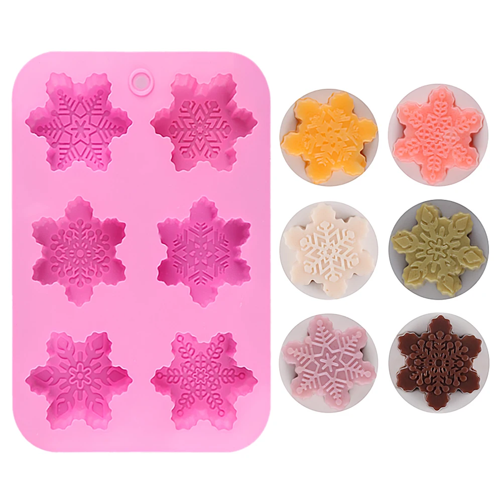 6-Piece Different Patterns Christmas Snowflake Shaped Silicone Cake Mold Baking Decorating Mold DIY Handmade Chocolate Soap