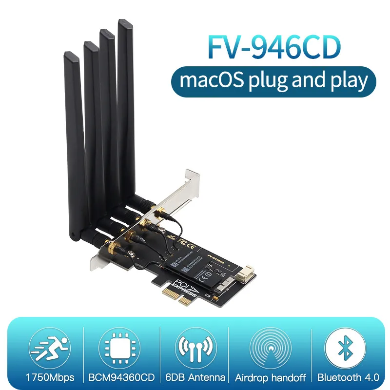 Двухдиапазонный 1750 Мбит/с BCM94360CD PCIe беспроводной адаптер Hackintosh macOS 802.11ac Bluetooth 4 0