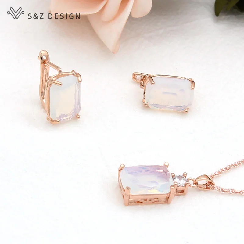 S&Z DESIGN Fashion Elegant Classic Square Cubic Zirconia Dangle Earrings Pendant Necklace Jewelry Sets For Women Wedding