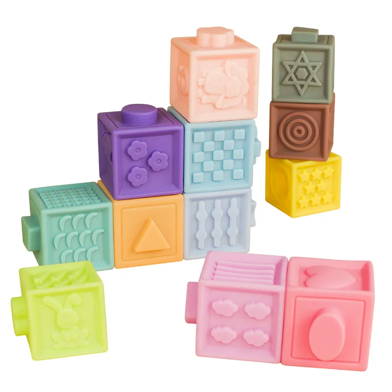 

3D Touch Hand Balls 12pcs Baby Toy Soft Building Blocks Baby Massage Rubber Teethers Squeeze Toy Bath Toys Juguetes Bebe