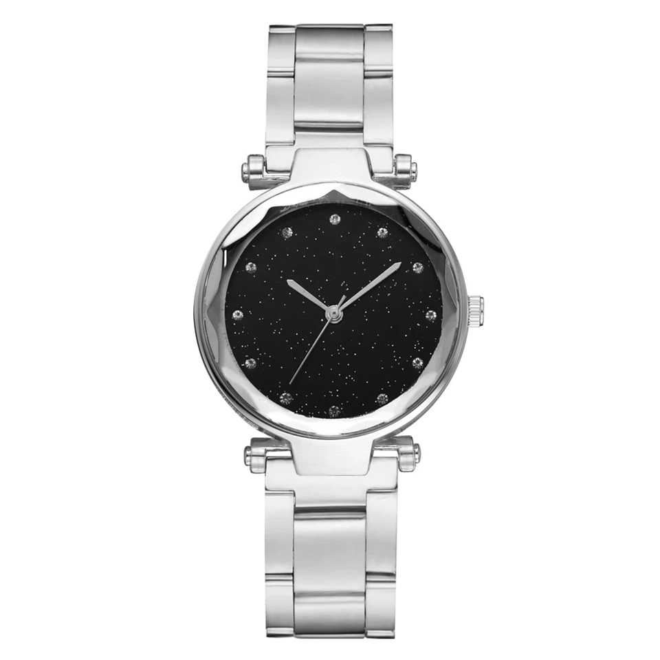silver Браслет модные женские часы нержавеющая сталь стразы женские часы montre femme Sky Star zegarek damski - Color: silver