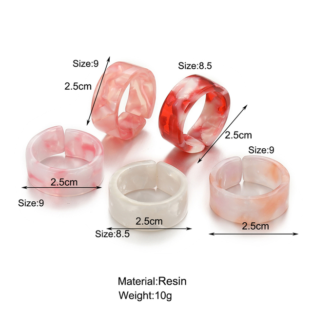 Korean Colorful Transparent Resin Acrylic Rings Set for Women Trendy Geometric Square Round Ring Wedding Jewelry