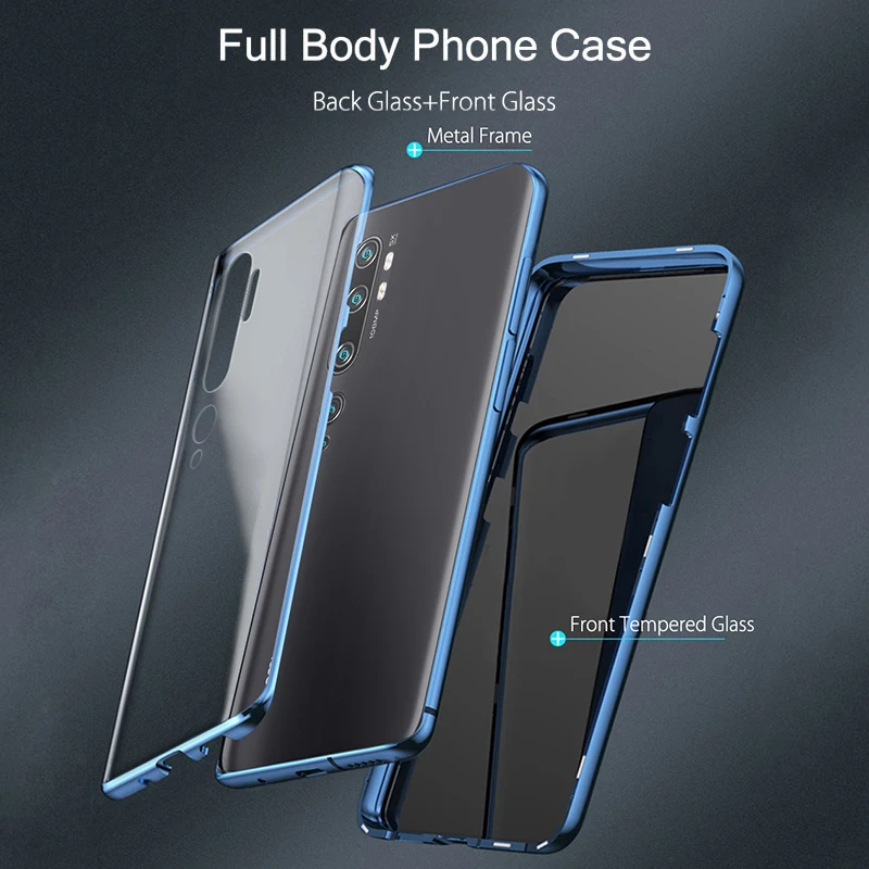 360 двухсторонний стеклянный чехол для Xiaomi mi Note 10 pro чехол с магнитным металлическим бампером задняя крышка на Xio mi cc9 pro note10 mi 10 Чехол