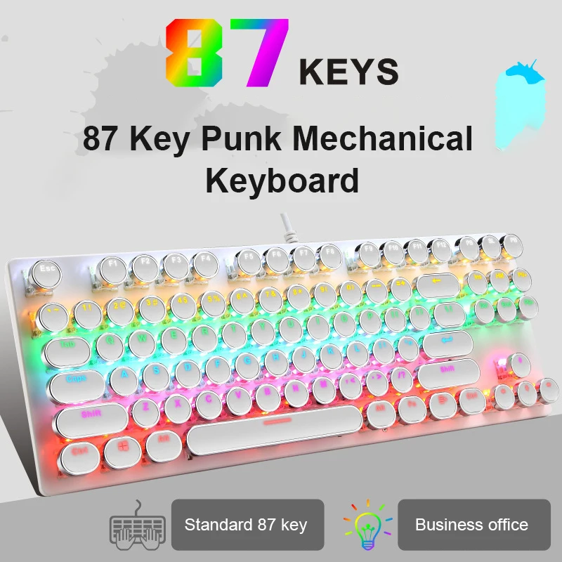 Проводная Механическая клавиатура с 7-цветной подсветкой USB 87 клавиш