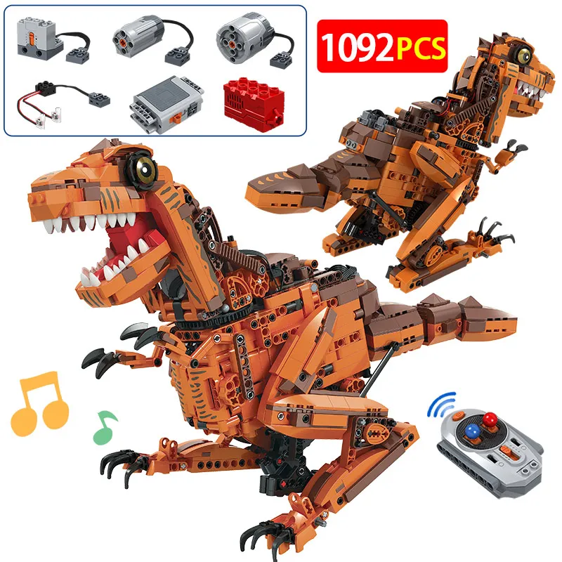 1092pcs City Technic creaters Электрический динозавр RC пульт дистанционного управления Строительный блок мир Юрского периода Динозавр кирпич игрушки для детей