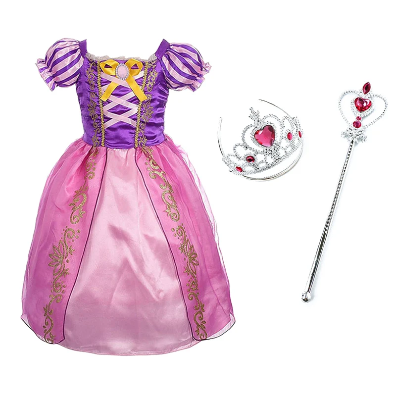 Dress B and Set-2 Платье Рапунцель для девочек; детская одежда с длинными рукавами; Детский карнавальный костюм на Рождество; осенний костюм для девочек; парик и аксессуары - Цвет: Dress B and Set-2