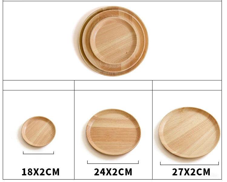 Rubber Wood Round Japanese Dinner Plate Rectangle Serving Tray Beef Steak Fruit Snack Tray Restaurant Food Cutlery Storage Plate