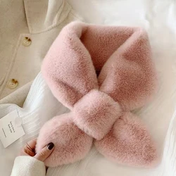 Scarf Female Autumn and Winter New Fur Rabbit Fur Plush Thick Warm Scarf Solid Color Fur Ball Cross Student Fake Collar