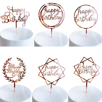 

New Acrylic Happy Birthday Cake Topper Rose Gold Mirror Acrylic Cake Topper For Kids Birthday Party Cake Decorations Baby Shower