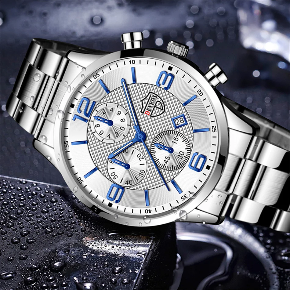 Fashion Men's Sports Watches Stainless Steel Analog Quartz Wristwatch Male Business Luminous Clock Luxury Casual Silver Bracelet