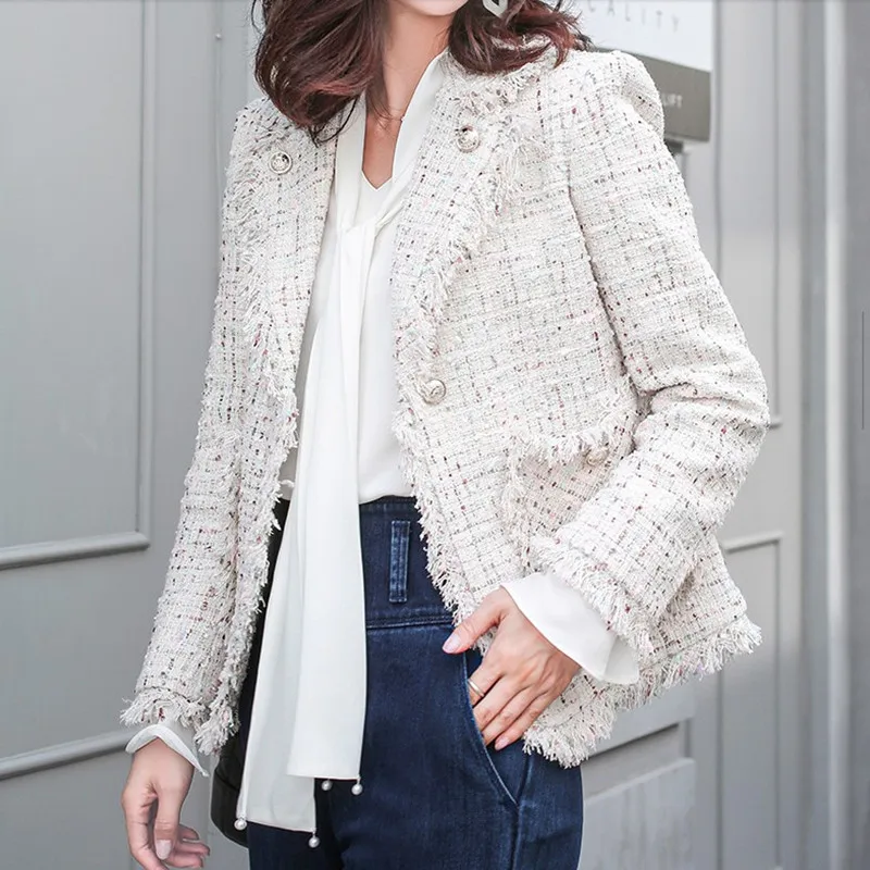 picture color Роскошные тканые твидовые зимние куртки Casacas Para Mujer Invierno с длинными рукавами белые женские куртки Casaco - Цвет: picture color