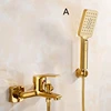 1Set Bathtub Faucet Single Handle Handheld Brass Golden Bath Shower Mixer Tap With Hand Shower Wall Mount 2