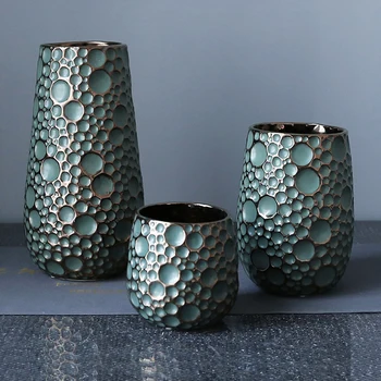 

Luxurious Dense Irregular Pits Green Ceramic Vase Crafts Home Living Room Office Tabletop Decoration Art Crafts Style Vase Gifts