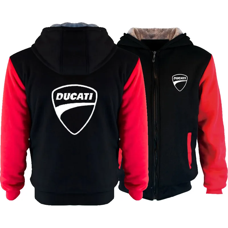 7 Зимняя Толстовка Ducati с принтом логотипа автомобиля плюс Вельветовая утепленная толстовка с капюшоном на молнии теплая Повседневная мужская хлопковая куртка Harajuku - Цвет: 7