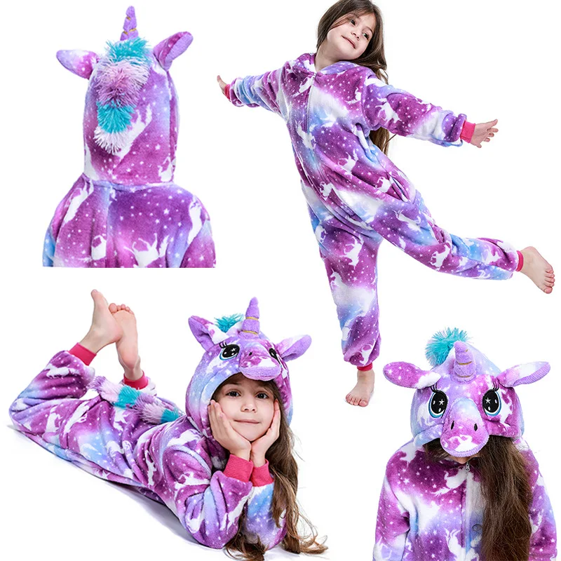 Kigurumi/Детские пижамы с единорогом для детей; одеяло с рисунком животных; пижамы; Детский костюм; Зимние флисовые комбинезоны с единорогом для мальчиков и девочек