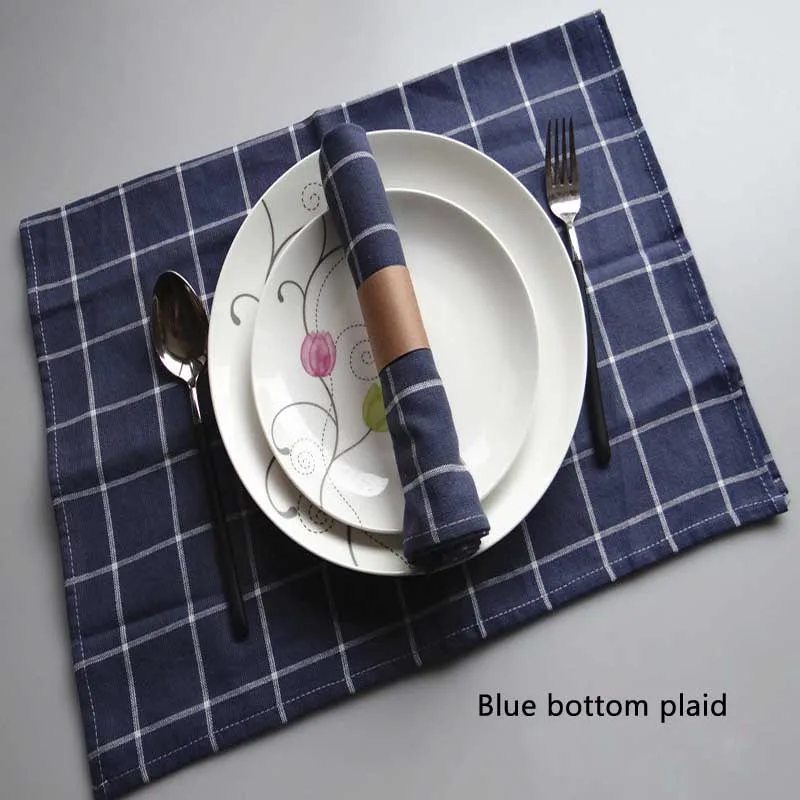 Blue bottom plaid 5 шт./лот, сплошной цвет, простой стиль, синяя серия, окрашенная в пряже Ткань, салфетки, чайные полотенца, кухонные, для посуды, для выпечки, коврик для еды, 50x70 см - Цвет: Blue bottom plaid