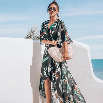 

Sexy Long Cardigan Beachwear Sunproof Cover Up Women Kaftan Beach Dress 2020 Summer Tunic Pareo Bikini Cover-Up Loose Robe Smock