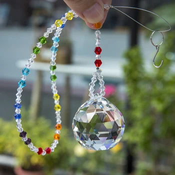 

H&D 40mm Crystal Glass Prism Ball Rainbow Pendant Chandelier Suncatcher Hanging Ornament Colorful Beads Strand For Garden Decor