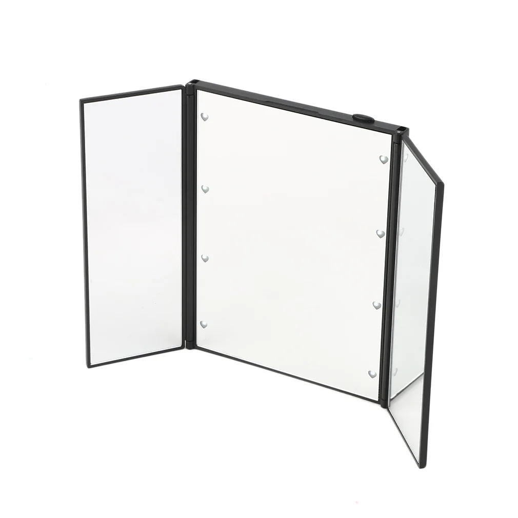 

new Tri Fold Adjustable Led Lighted Travel Mirror Protable Ultra Thin 8 LEDs Touch Screen Make-up Mirror Pocket Mirror 3colors
