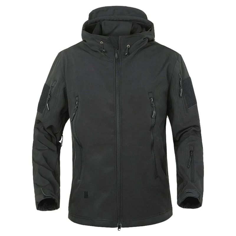 Мужская Уличная Водонепроницаемая флисовая куртка для охоты, ветровка, лыжное пальто, для кемпинга, туризма, рыбалки, верхняя одежда - Цвет: Черный