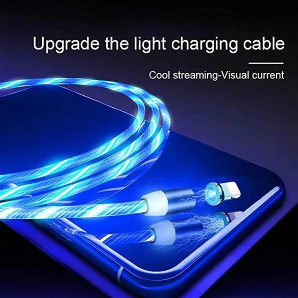 Streamer Magnetic Absorption Cable,Magnetic LED Micro USB Cable Charging For iPhone Samsung S10 1M Magnet Charger Type C Cables (2)