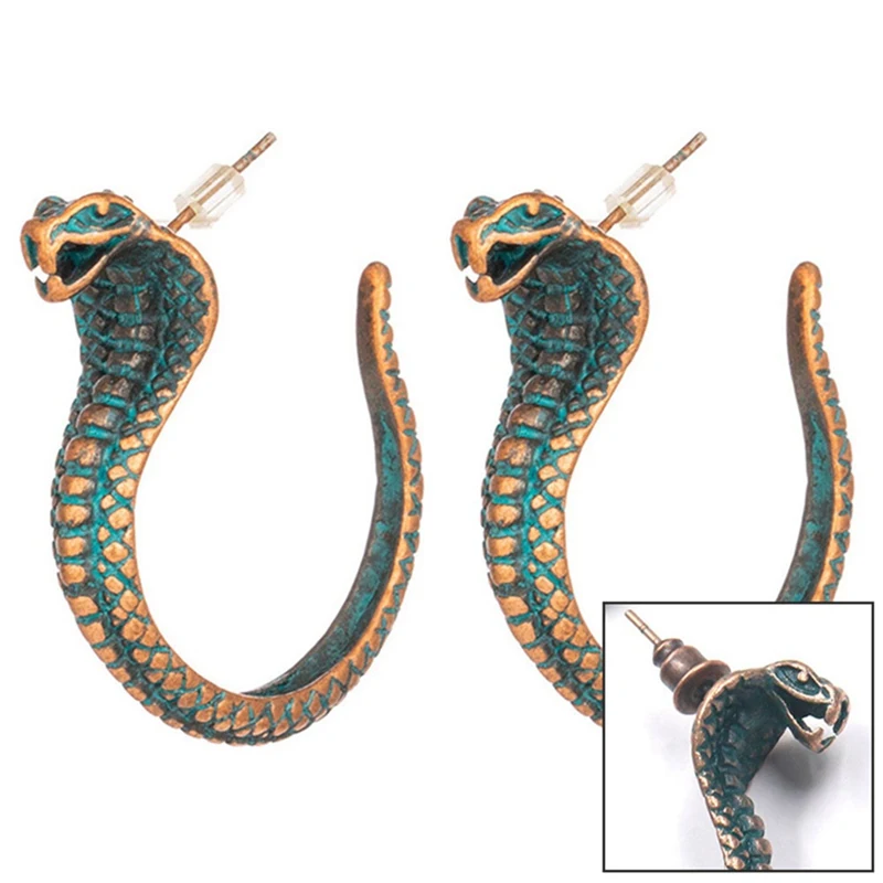 Серьги-гвоздики в стиле панк, античный дизайн в виде змеи, винтажные этнические готические серьги-кобры для женщин и девушек, вечерние ювелирные изделия