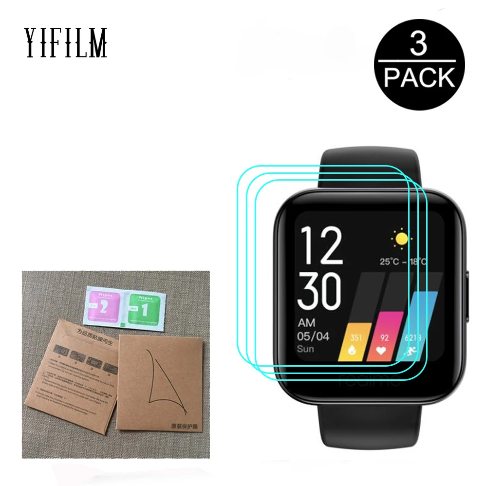 Película protectora antiarañazos 4H para reloj inteligente Realme, 3 uds., Protector de pantalla HD de 1,4 pulgadas, película de hidrogel TPU suave y transparente, no cristal