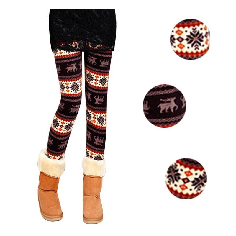 Женские леггинсы с принтом снежинок рождественских оленей зимние для девочек