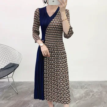 

Pleated Dress Spring And Summer 2020 New Women's Pleated Print Bottom Large Size Dress