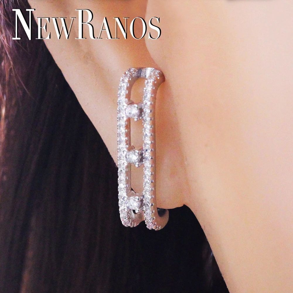 Newranos серьги-гвоздики с геометрическим орнаментом, квадратные полые серьги с фианитами для женщин, модные ювелирные изделия SEWX001482