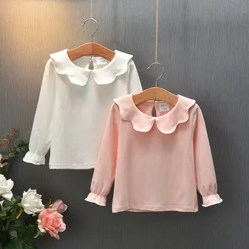 

1-7Y Toddler Kid Girls Solid Tops Ruffles Long Sleeve Blouses Autumn Spring Girls Clothes Gray White