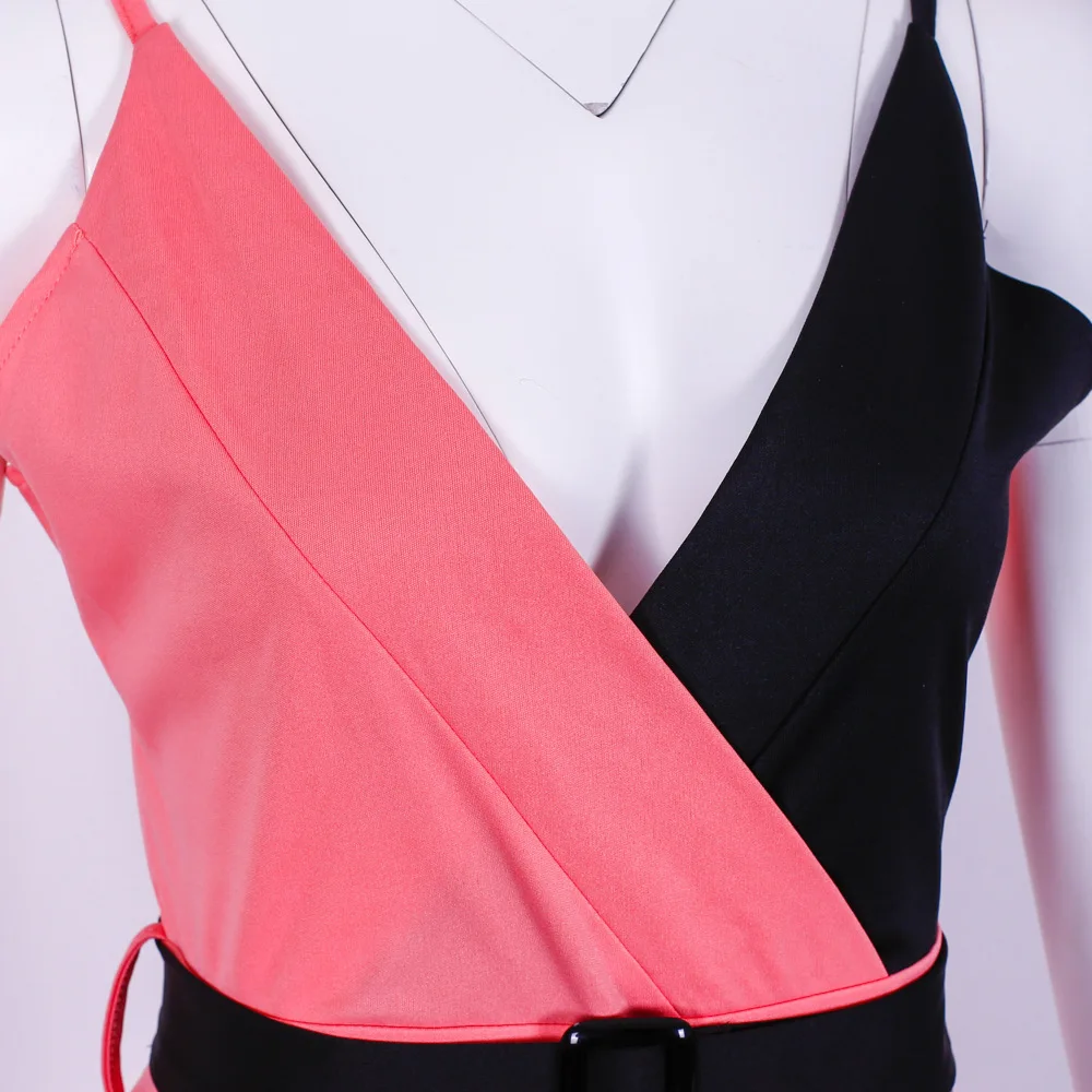 SONDR Women Casual Sleeveless V-Neck Jumpsuits Summer Ladies Patchwork Bodysuit Sashes Female Loose Wide Leg Rompers Overalls
