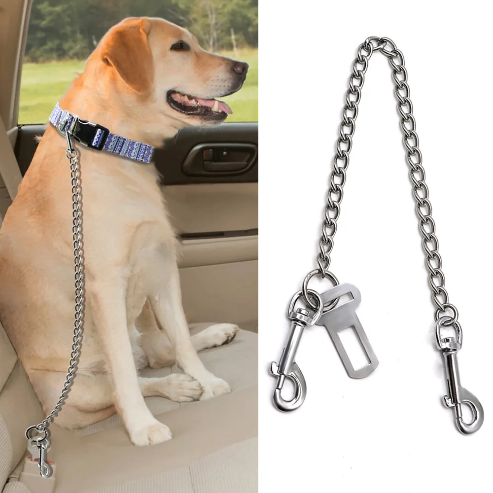 

Stainless Steel Dog Car Seat Belt Seatbelt No Chew Heavy Duty Pet Vehicle Belt Leash For Small Medium Large Dogs Pet Supplies