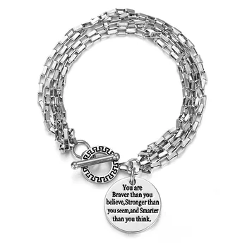 

Fashion Layered Rolo Box Link Chain Stainless Steel Encourage Medal Bracelet for Men Women Birthday Jewelry Gift TBS020