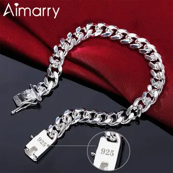 

Aimarry 925 Sterling Silver Square Buckle 10MM Side Chain Solid Bracelet For Women Men Charm Party Gifts Wedding Fashion Jewelry