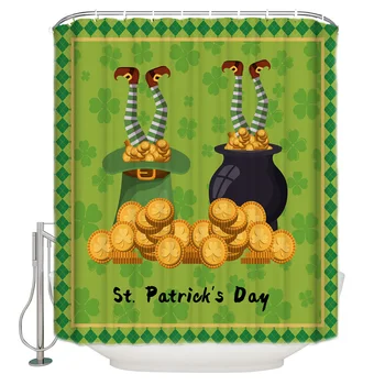 

Green Hats Gold Coins Shower Curtain Bathroom Decor Fabric Shower Curtain Farmhouse Decor