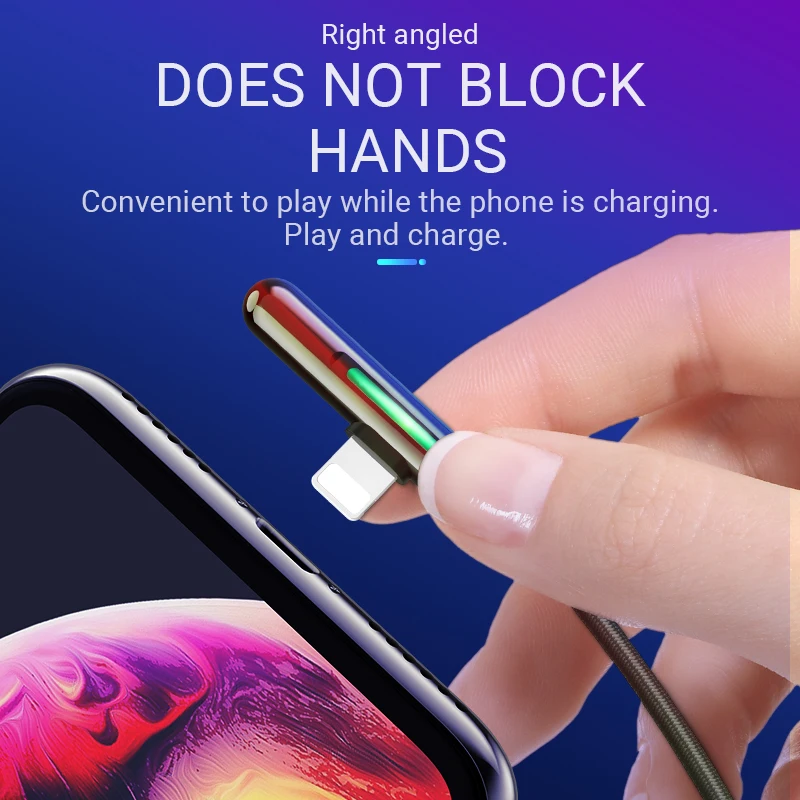 hoco зарядный кабель для lightning usb зарядник для iphone x xs max xr передача данных цветная подсветка индикатор угловой коннектор ток 2.4А шнур для зарядки зарядник для айфона айпад шнурок лайтнинг на айфон игровой