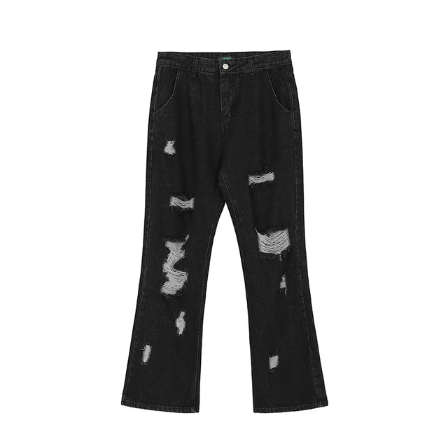 Ripped Hip Hop Hole Embroidery Jeans Men's Korean Oversize Straight Black Vibe Denim Trousers Loose Harajuku Retro Jean Pants 6