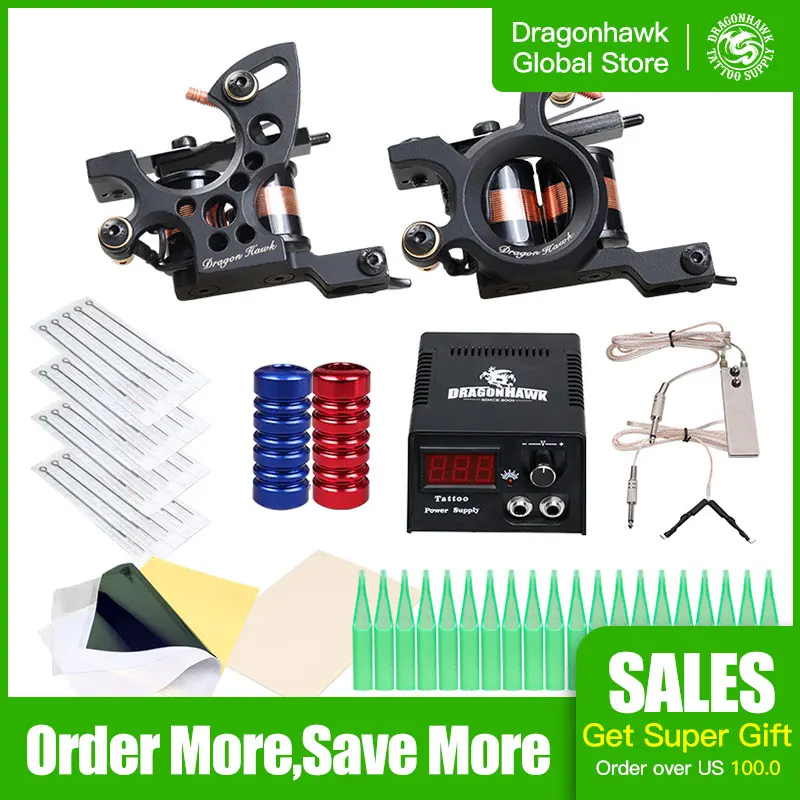 Najtaniej Profesjonalny zestaw 2 karabiny maszynowe zasilacz LCD kompletne zestawy do tatuażu rozruszniki Tattoo Artist