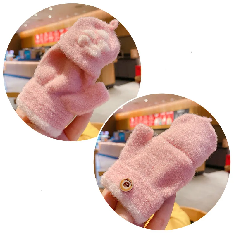 0-10 Years Old Winter Children Girls Soft Half Finger Cover Animal Warm Fingerless Gloves Outdoor Warm Mittens Gloves for Kids