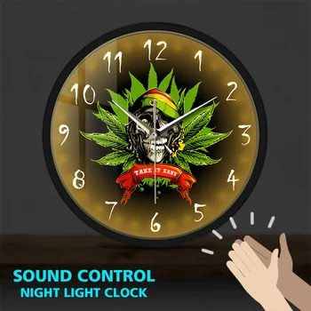 

Take it Easy Funny Skull LED Luminous Wall Clock Metal Frame Clocks Watch Sound Control Retro Skeleton Geek Decoration Horologe