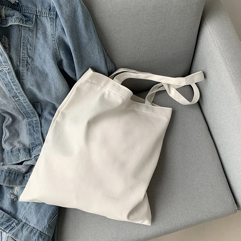 Fashion Harajuku Solid Color Canvas Shopper Bag Korean Women's College Ulzzang ​Bag Black Large Capacity White DIY ​Shoulder Bag