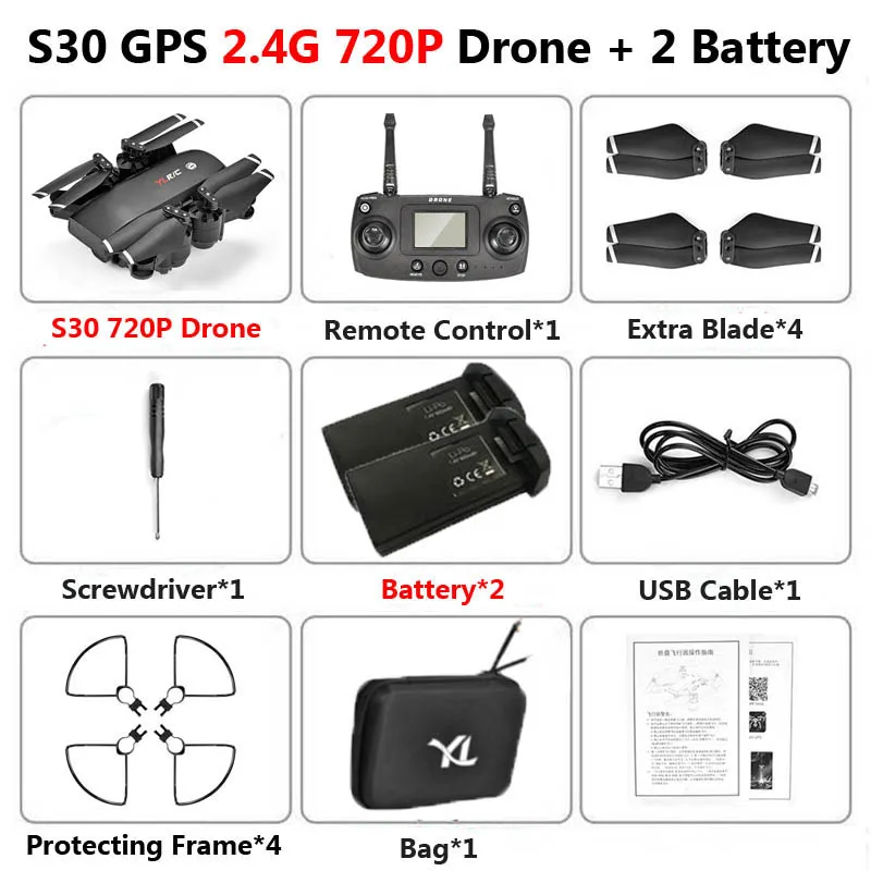 S30 5G gps WiFi FPV RC Дрон с 1080P HD камерой, удерживающий высоту, позиционирование, широкий угол, складной вертолет, Квадрокоптер, игрушки - Цвет: 2.4G 720P 2B