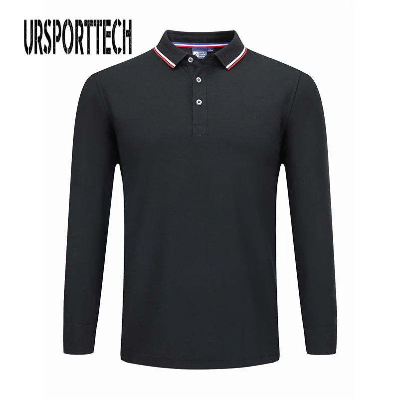 Черный URSPORTTECH Polo рубашка мужская плюс размер 3XL 4XL Sping Осенняя брендовая мужская рубашка поло с длинным рукавом Повседневная мужская рубашка s рубашки поло - Цвет: Черный