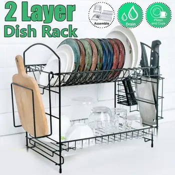 

2 Layer Black Iron Cutlery Stand Shelf Cutlery Dish Rack Kitchen Dish Storage Rack Drain Storage Rack Knife Holder New